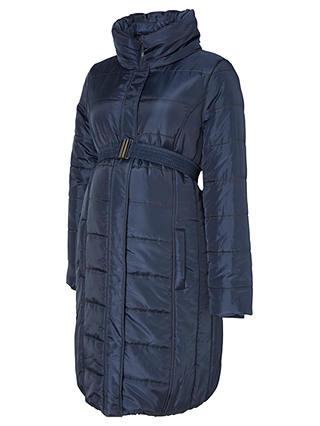 Mamalicious Long Quilted Padded Maternity Coat, Navy