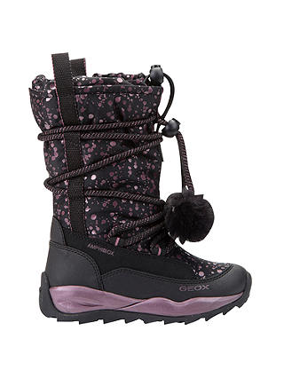 Geox Children's Orizont ABX Pom Pom Lace Boots, Black/Pink