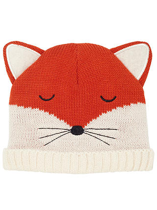John Lewis & Partners Baby Knitted Fox Character Hat, Orange