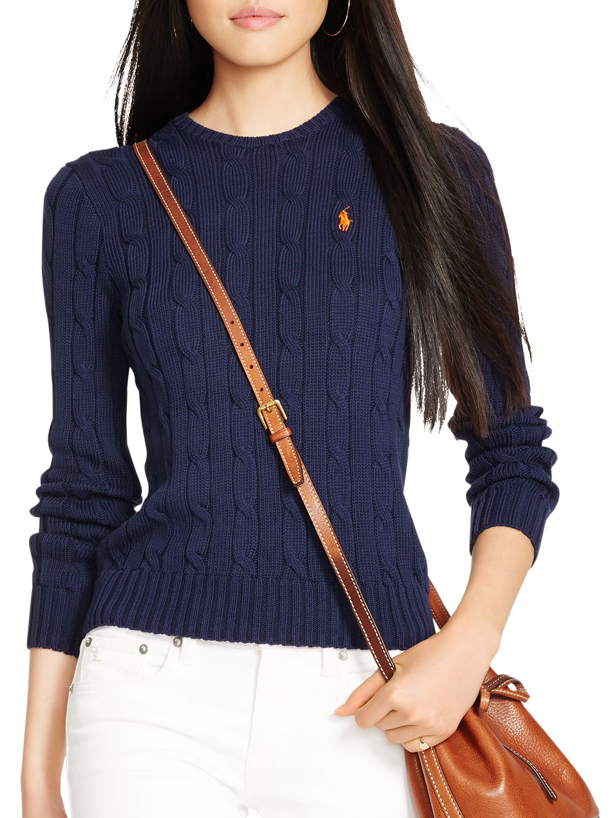 polo women's cotton cable knit sweater