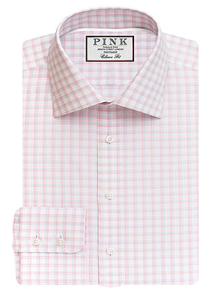 Thomas Pink Goodall Check Classic Fit XL Sleeve Shirt, White/Pink