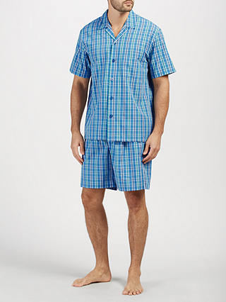 John Lewis & Partners Poplin Check Short Pyjamas, Blue