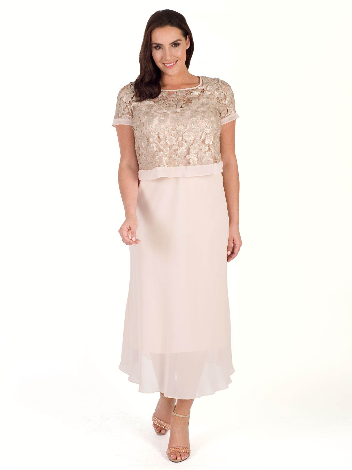 Chesca Trellis Applique Lace And Chiffon Dress, Pink