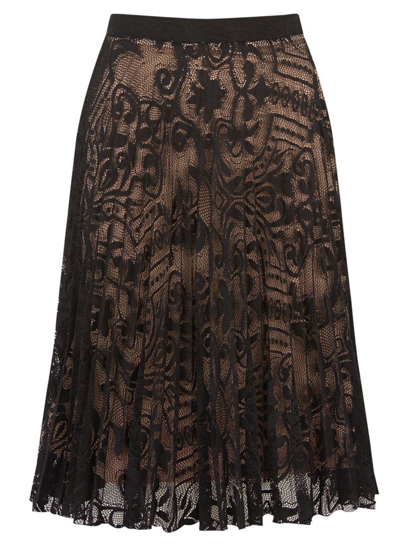 Oasis Pleated Lace Skirt, Black