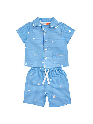 John Lewis & Partners Baby Sailing Boat Top and Shorts Pyjama Set, Blue