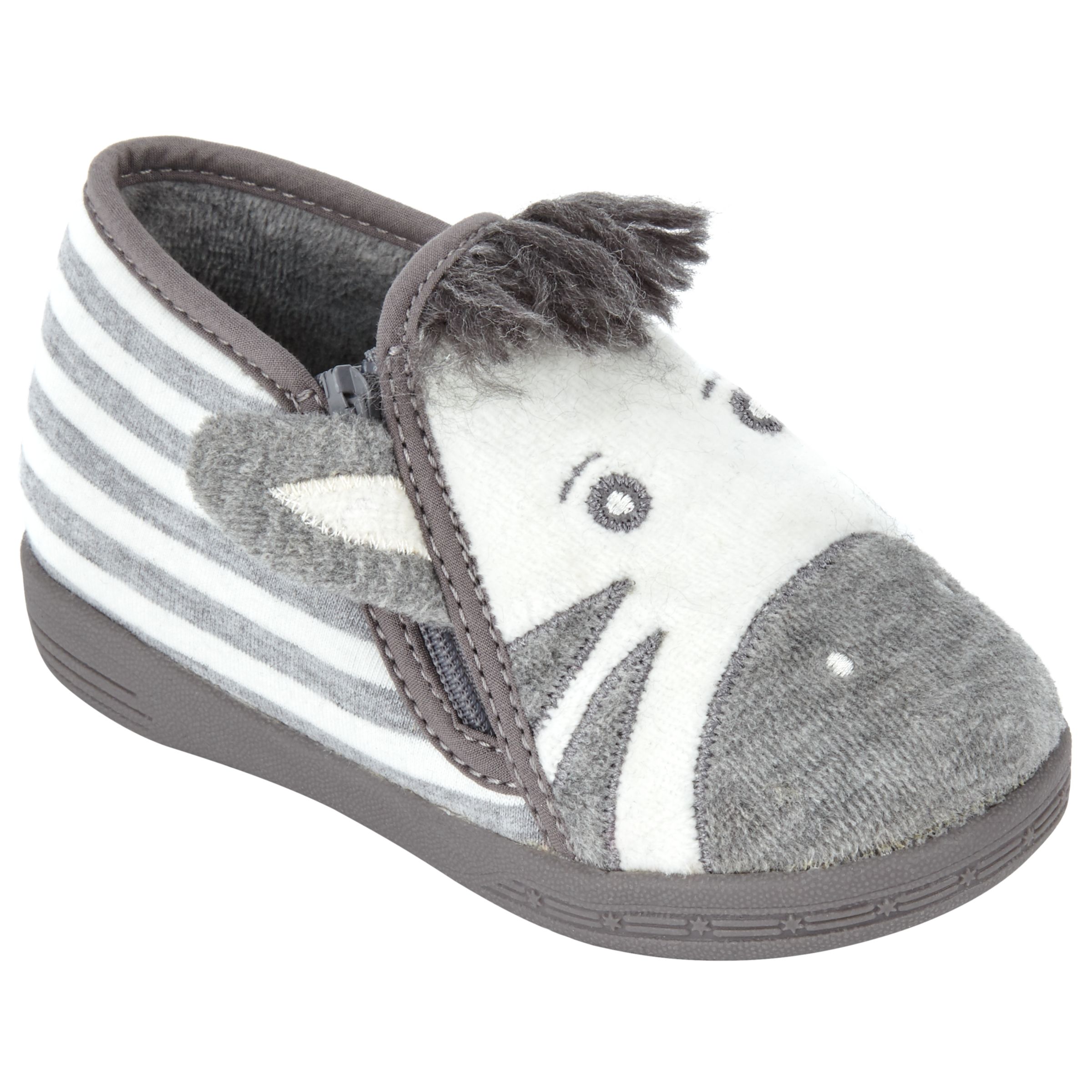 John Lewis & Partners Baby Zebra Slippers, Grey