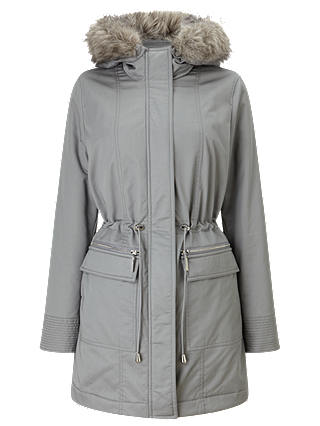 Phase Eight Caprice Faux Fur Trim Puffer Coat, Silver Grey