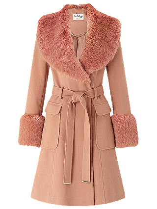 Miss Selfridge Faux Fur Cuff Coat, Rose Pink