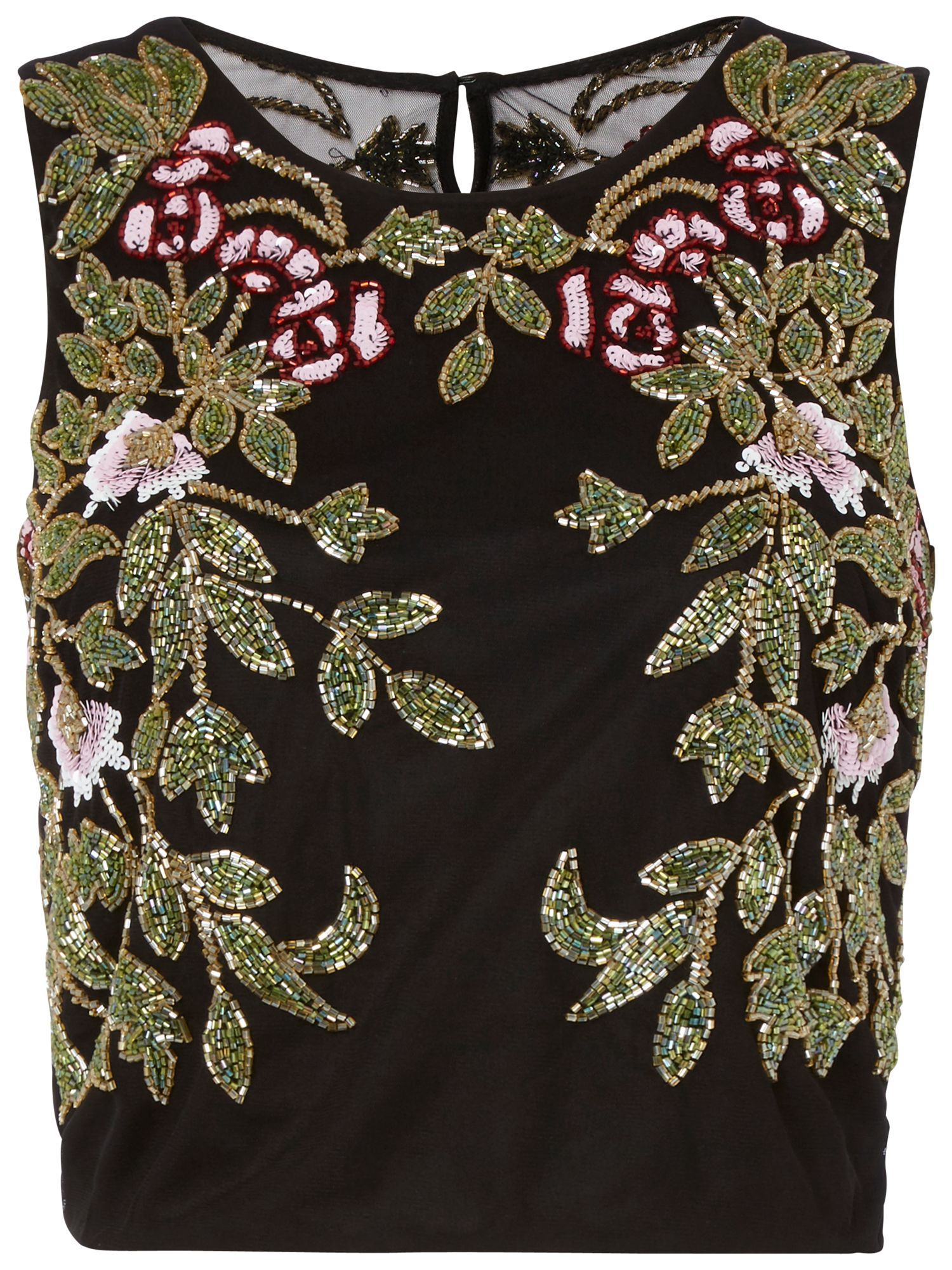 Raishma Floral Embroidered Crop Top, Black