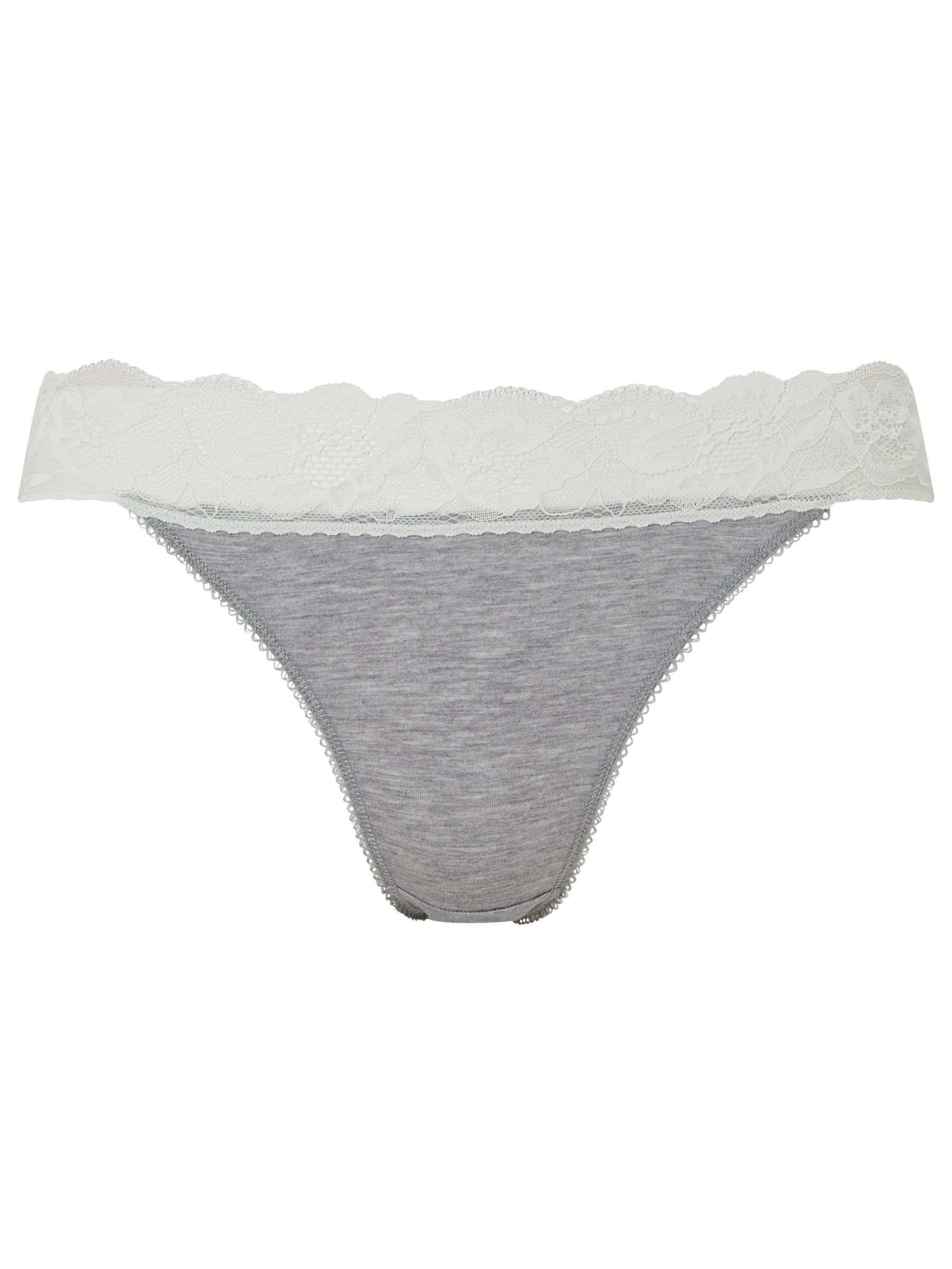 John Lewis ANYDAY Lace Trim Tanga Knickers, Pack of 3, Grey Marl/Cream at John  Lewis & Partners
