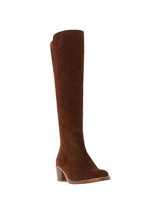Dune Twitchell Suede Stacked Heel High Leg Boots, Brown