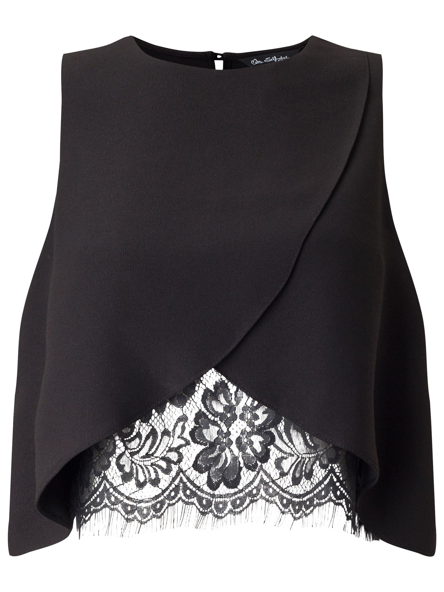 Miss Selfridge Lace Insert Shell Top, Black