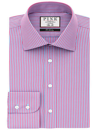 Thomas Pink Beckman Stripe Slim Fit XL Sleeve Shirt, Deep Blue/Pink
