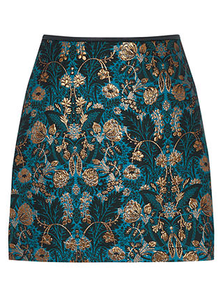 Oasis Warner Jacquard Skirt, Multi/Blue