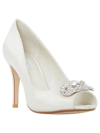 Dune Bridal Collection Dolley Jewelled Peep Toe Sandals, Ivory Satin