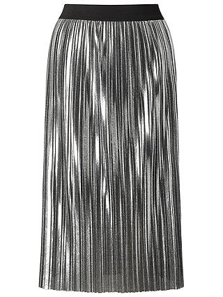 Miss Selfridge Foil Pleated Skirt, Silver