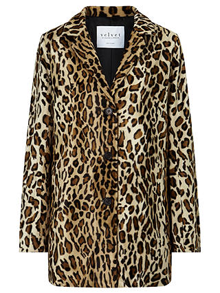 Velvet Celine Faux Fur Leopard Print Coat, Saharan