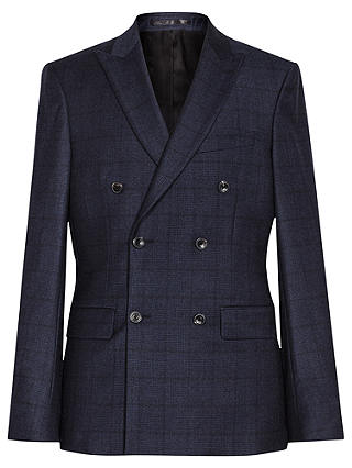 Reiss Hour Tonal Check Double Breasted Slim Fit Suit Jacket, Navy