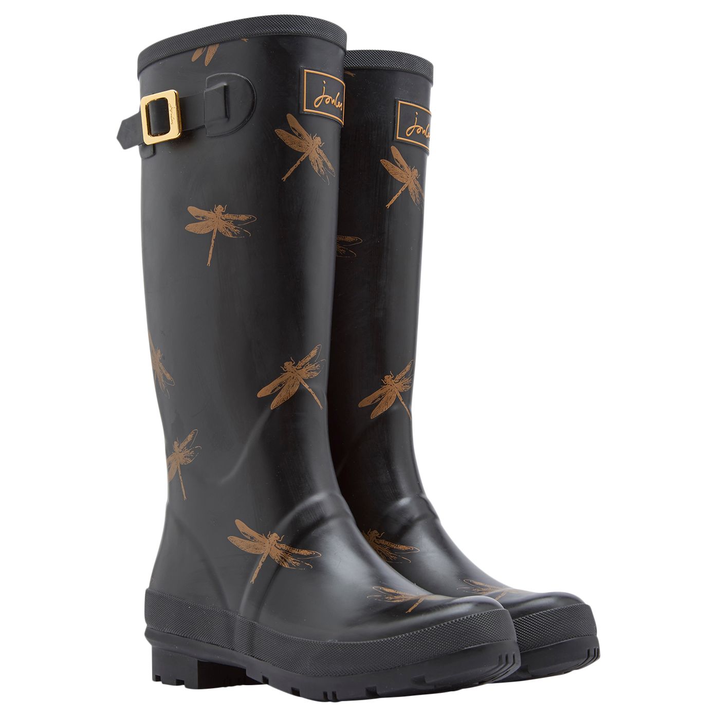 Joules Tall Dragonfly Rubber Wellington Boots, Black