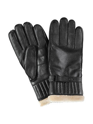 Barbour Leather with Faux Fur Gloves, Black