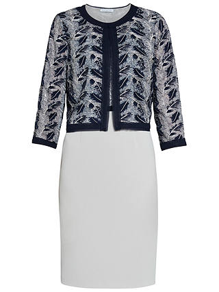 Gina Bacconi Crepe And Sequin Mesh Dress And Jacket, Navy/Silver