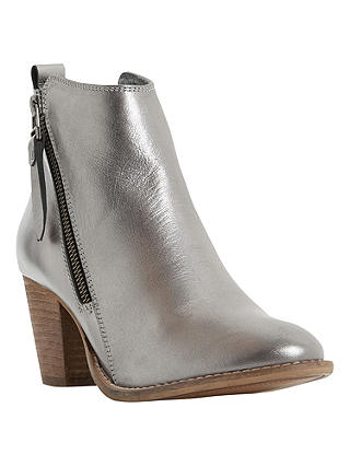 Dune Pontoon Stacked Heel Ankle Boots, Pewter