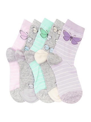John Lewis & Partners Children's Pastel Butterfly Socks, Pack of 5, Multi