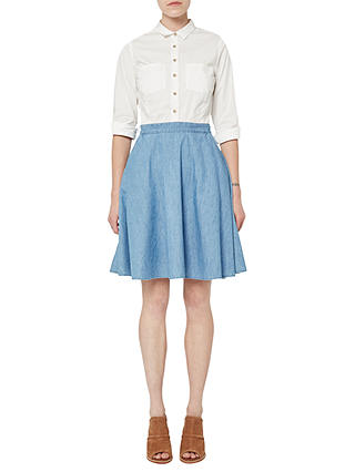 French Connection Hennessy Denim Mix Flared Skirt, White/Washed Blue