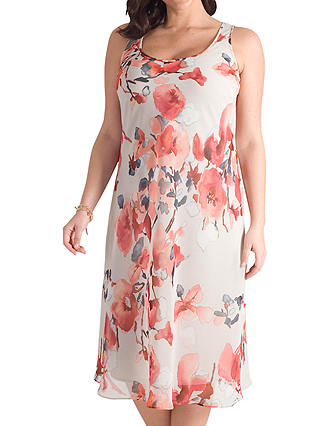 Chesca Floral Chiffon Dress, Grey/Red