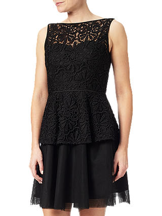 Adrianna Papell Lace Detail Peplum Dress, Black