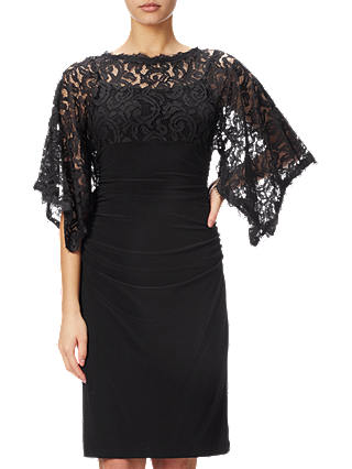 Adrianna Papell Kimono Sleeve Lace And Jersey Combo Dress, Black