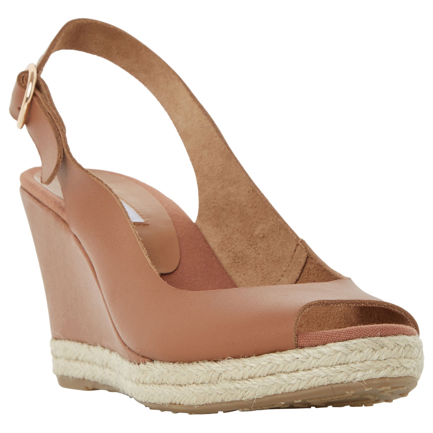 Dune Klick Wedge Heel Sandals, Tan Leather