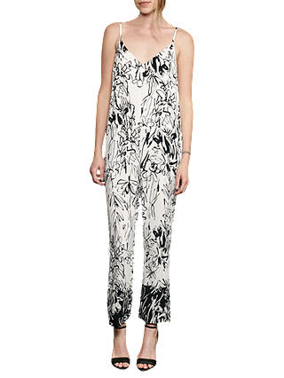 French Connection Copley Crepe Floral Print Jumpsuit, Summer White/Black