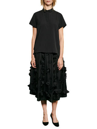 French Connection Agnes Floral Applique Midi Skirt, Black