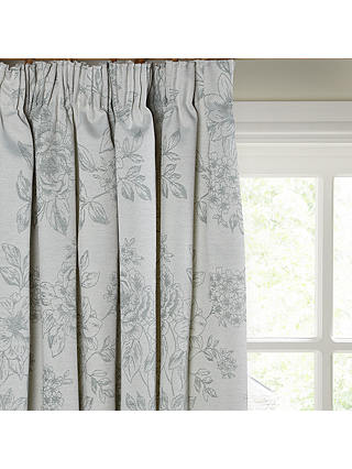 John Lewis & Partners Country Garden Lined Pencil Pleat Curtains, Duck Egg