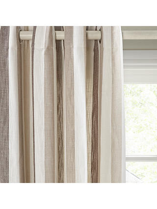 John Lewis & Partners Penzance Stripe Pair Lined Eyelet Curtains, Natural