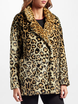 Maison Scotch Leopard Print Faux Fur Coat, Multi