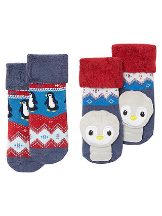 John Lewis & Partners Baby Penguin Rattle Socks, Pack of 2, Multi