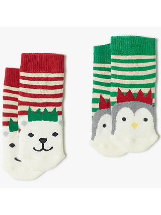 John Lewis & Partners Baby Christmas Character Socks, Pack of 2, Multi