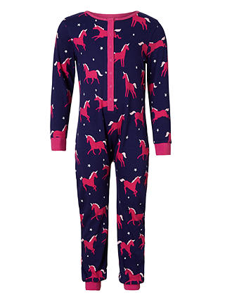 John Lewis & Partners Children's Unicorn Jersey Onesie, Blue/Pink