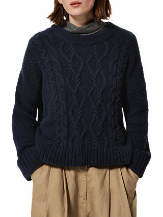 Toast Chunky Cable Knitted Jumper, Navy