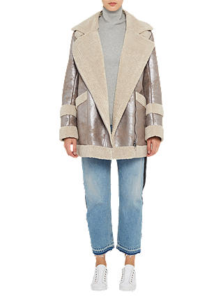 French Connection Zelda Shearling Coat, Silver Metallic