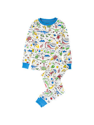 Hatley Children's Dinosaur Doodles Pyjamas, White/Multi
