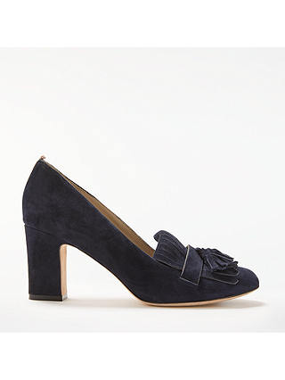 Boden Pippa Block Heeled Loafer Court Shoes, Navy Suede