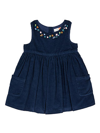 John Lewis & Partners Baby Embroidered Corduroy Dress, Navy