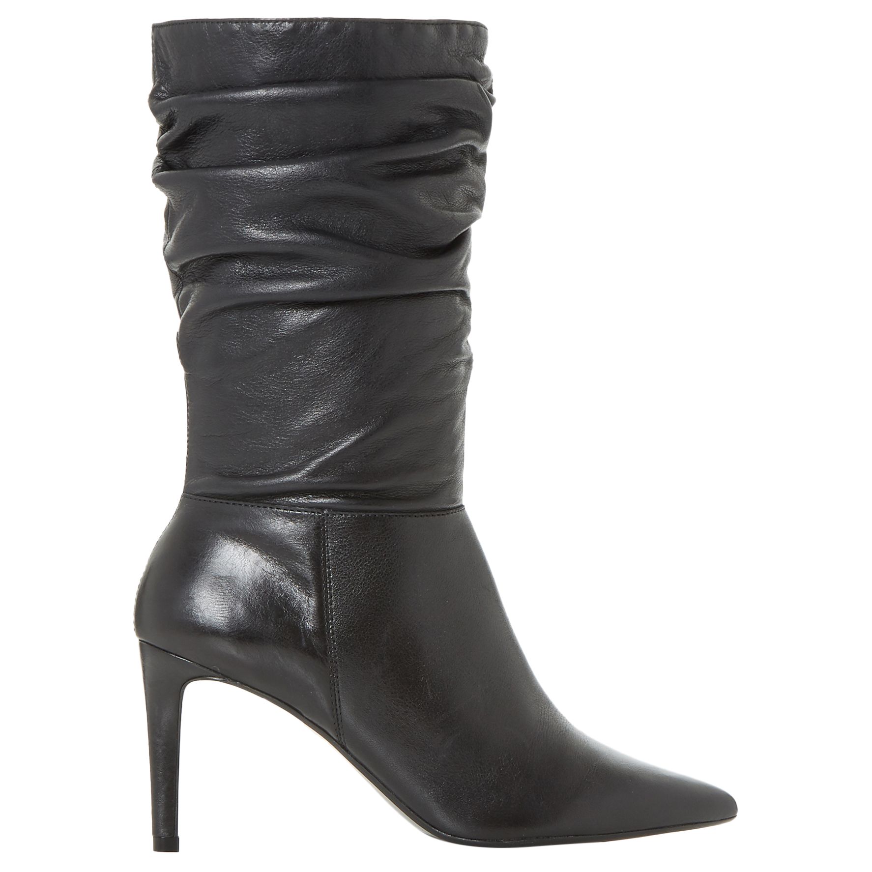 Dune Reenie Pointed Toe Ruched Calf Boots, Black Leather