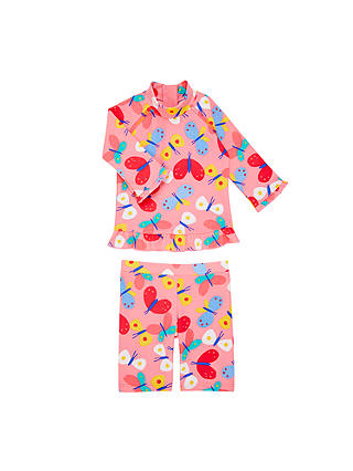 John Lewis & Partners Baby Butterfly Print 2 Piece UV SunPro Swimsuit, Pink