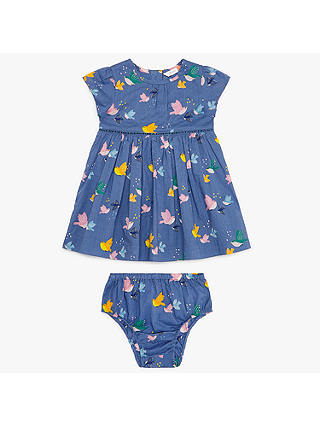 John Lewis & Partners Baby Bird Dress and Knickers, Blue
