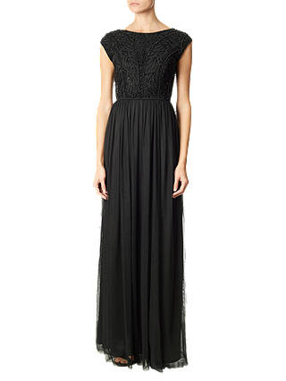 Adrianna Papell Beaded Chiffon Long Gown, Black