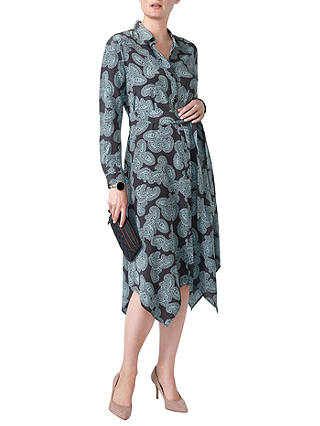 Pure Collection Silk Floaty Hem Dress, Charcoal Paisley